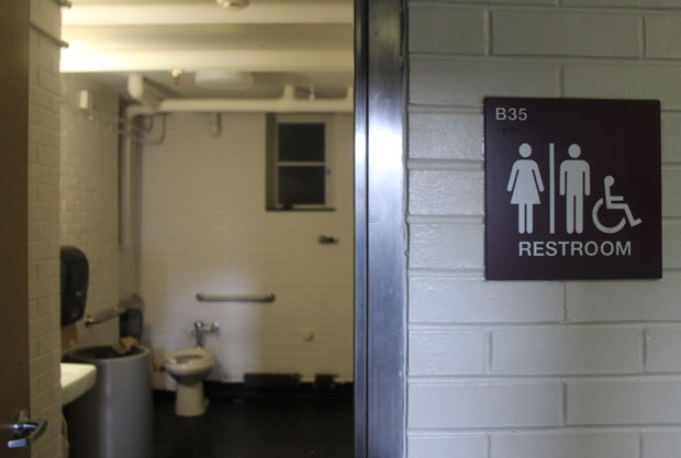This gender-neutral bathroom is located in the basement of Neptune North. NIU is working on a draft for the inclusion of more gender-neutral restrooms on campus.