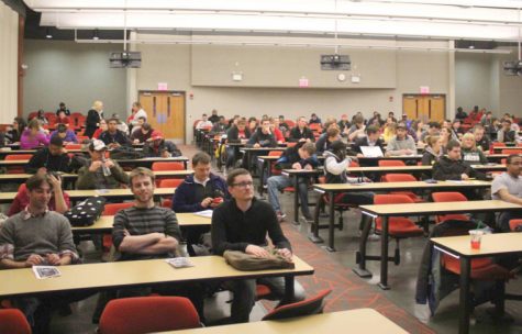 Students gather for the Reality Bytes film festival April 9, 2013, in Cole Hall. The festival includes submissions from film students around the world.