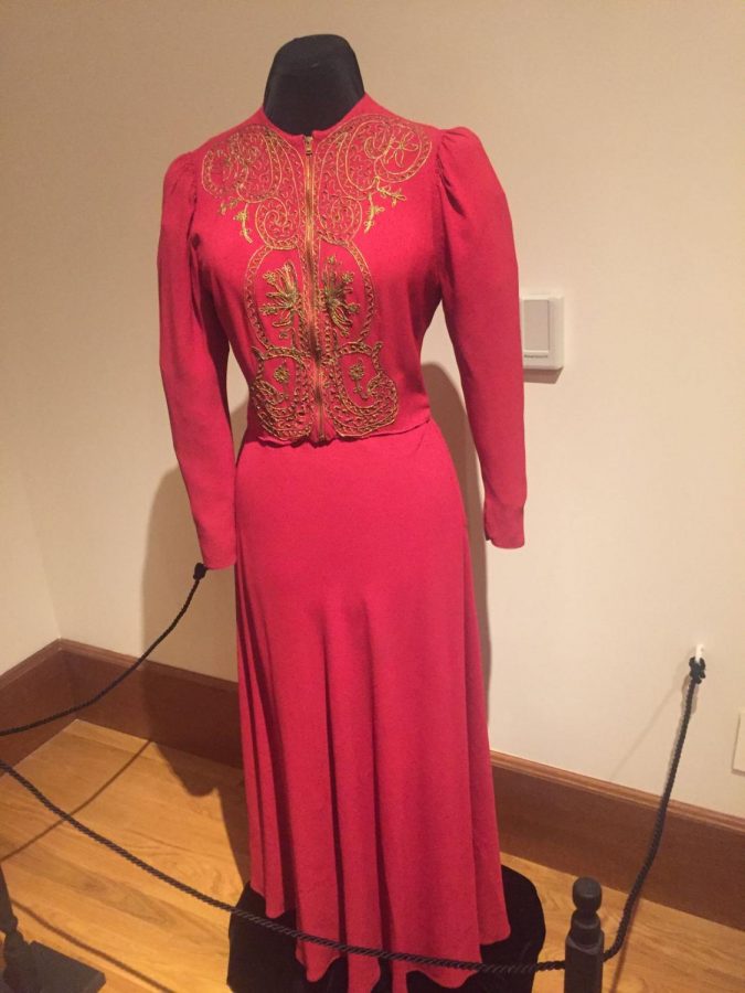 The red crepe evening suit was one of the many fashion pieces featured at the “Art Deco and Women’s fashion” exhibit Thursday in The NIU Art Museum.