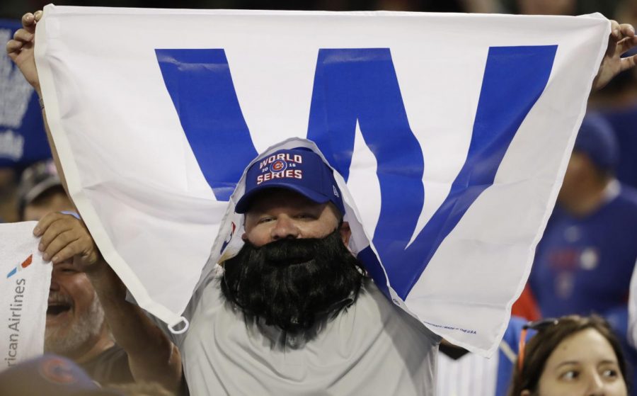 A+Chicago+Cubs+fan+cheers+at+Progressive+Field+after+game+six+of+the+World+Series+against+the+Cleveland+Indians+Tuesday+in+Cleveland.+The+Cubs+won+9-3+to+tie+the+series+3-3.