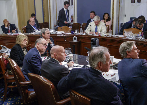 From left, House Budget Committee Chair Diane Black, R-Tenn., House Energy and Commerce Committee Chairman Greg Walden, R-Ore., Rep. John Yarmuth, D-Ky., the Budget Committee ranking member, House Ways and Means Committee Chairman Kevin Brady, R-Texas, Rep. Richard Neal, D-Mass., the ranking member of Ways and Means, and Rep. Frank Pallone, D-N.J., the ranking member of the House Energy and Commerce Committee, gather in the House Rules Committee as the panel shapes the final version of the Republican health care bill before it goes to the floor for debate and a vote, at the Capitol in Washington, Wednesday, March 22, 2017. House Rules Committee Chairman Pete Sessions, R-Texas, sits at top center. 