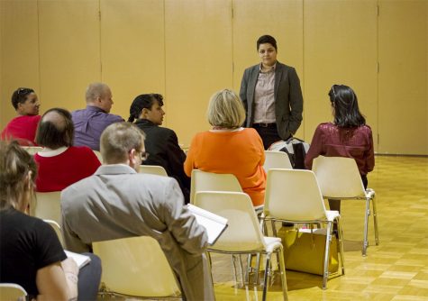 Claudia Mercado, assistant vice chancellor at City Colleges of Chicago, spoke during the Vice President for Enrollment Management, Maketing and Communication candidate forum Tuesday.