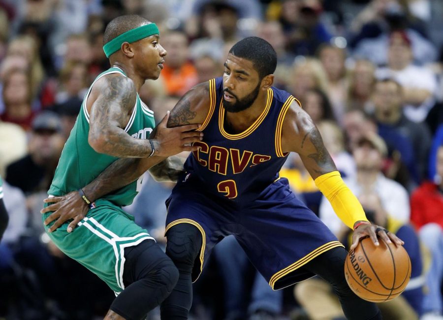 Guard Kyrie Irving dribbles the ball against Isaiah Thomas during the 2017 eastern conference finals. The Cavaliers won the series 4-1. 