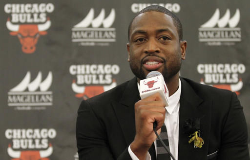 Bulls guard Dwyane Wade speaks at his introductory press conference July 29, 2016. Wade signed a two-year contract with the Bulls with a player option in the second year. 