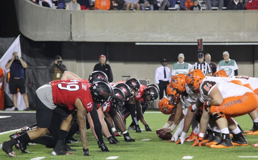 The Huskies line up against the Bowling Green State University Falcons in their home game Nov. 1, 2016. NIU won the game 45-20 on senior night.