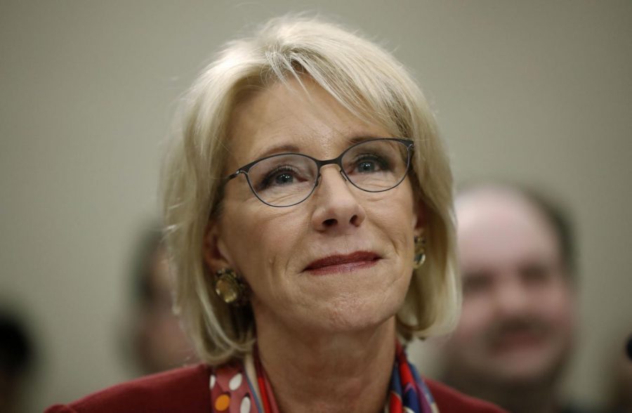 Education Secretary Betsy DeVos waits to testify before a House Committee on Appropriation subcommittee hearing on Capitol Hill in Washington, Tuesday, March 20, 2018. (AP Photo/Pablo Martinez Monsivais)