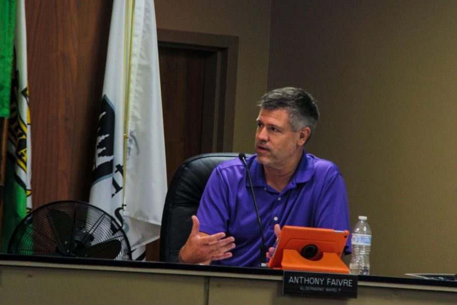 Seventh Ward Alderperson Anthony Faivre comments during a discussion between council members when City Council met Aug. 27.
