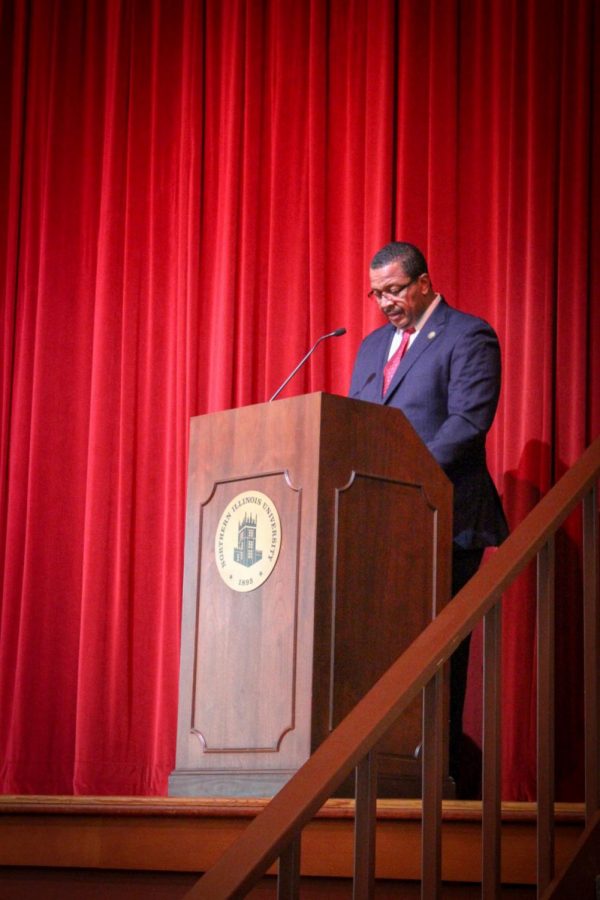 Wheeler Coleman, former chairperson for the Board of Trustees, addresses the university community when he was still a member of the Board.