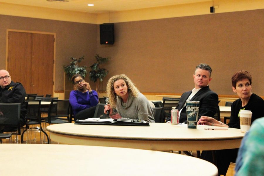 Sarah Garner, acting director of the Title IX office, responds to various concerns regarding the Title IX process and lack of rape kits on campus during Monday night’s forum held in the Regency Room of the Holmes Student Center.