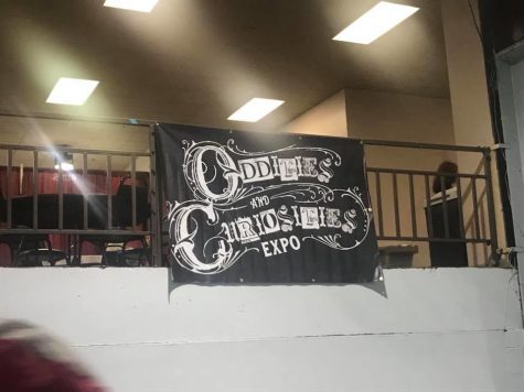 The Oddities and Curiosities Expo sign hangs July 20 at the entrance guests come in to see the marvels the expo has in store for them. Simons has attended the expo two years in a row.