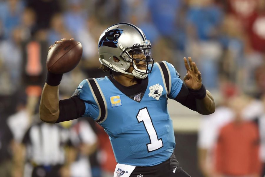 Carolina+Panthers+quarterback+Cam+Newton+%281%29+passes+against+the+Tampa+Bay+Buccaneers+during+the+second+half+of+an+NFL+football+game+in+Charlotte%2C+N.C.%2C+Thursday%2C+Sept.+12%2C+2019.+%28AP+Photo%2FMike+McCarn%29