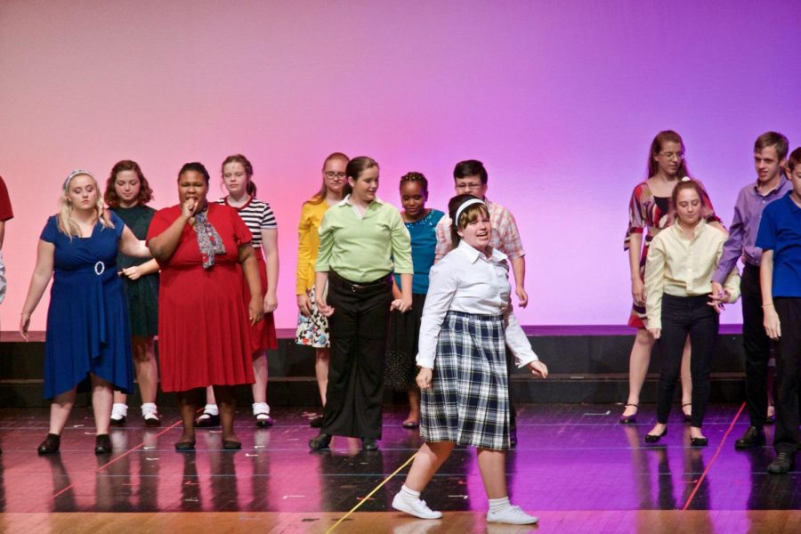 The cast of Hairspray Jr. performs a musical number from the iconic musical Thursday evening at Sycamore High School.