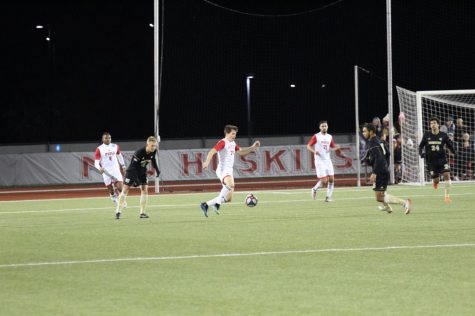 Junior midfielder Louis Sala controls the ball Friday against Western Michigan University during an eventual 3-2 win during Homecoming week at the Soccer and Track and Field Complex.