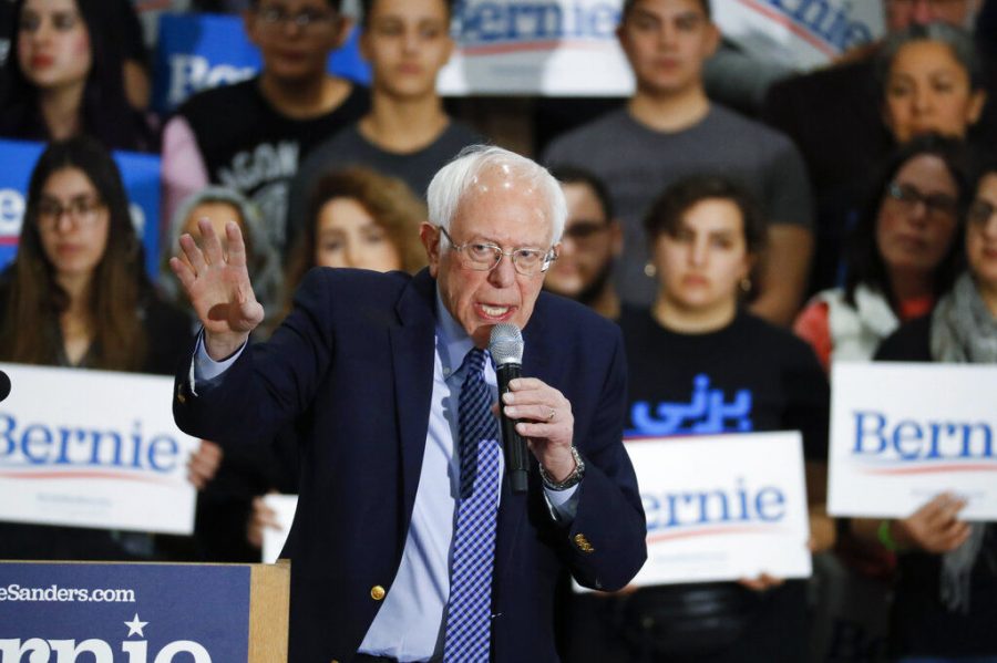 Democratic presidential candidate Sen. Bernie Sanders, I-Vt., speaks during a campaign rally in Dearborn Saturday, March 7, 2020.