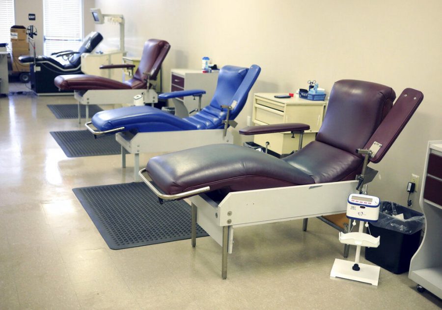 Empty blood donation seats are seen at The American Red Cross donation center March 9 in Scranton, Pennsylvania. Due to the flu season and new coronavirus, donations are down across the country.