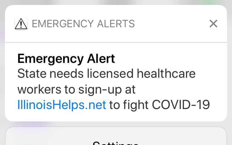 A statewide alert was issued to smartphones calling for healthcare workers to sign-up to fight COVID-19.