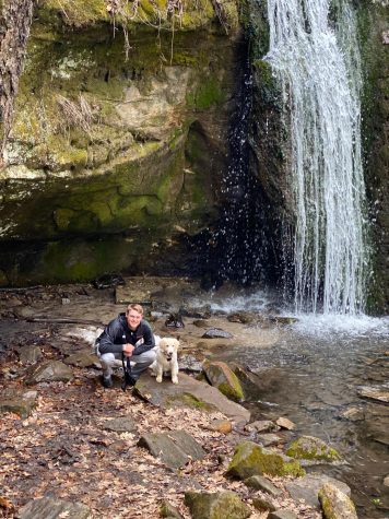 Senior first baseman Jordan Larson and Mac, named after the Mid-American Conference, at Governor Dodge State Park in Iowa County, Wisconsin.