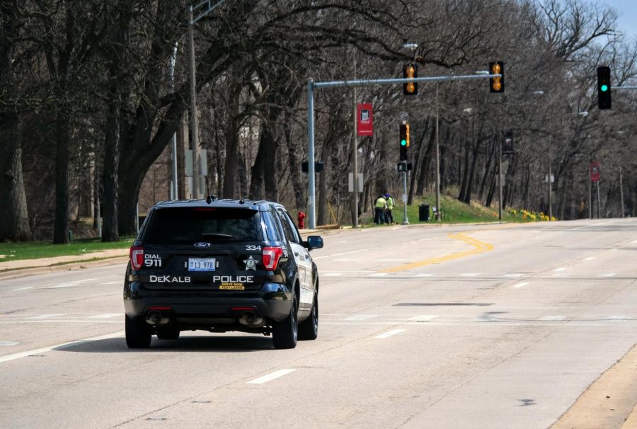 DeKalb police officer drives down Lincoln Highway. 