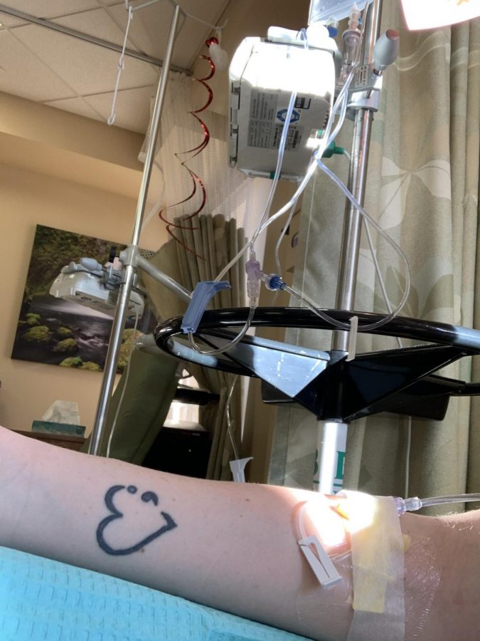 Haley Galvin receives an IV infusion during her fourth round of chemotherapy Oct. 30.