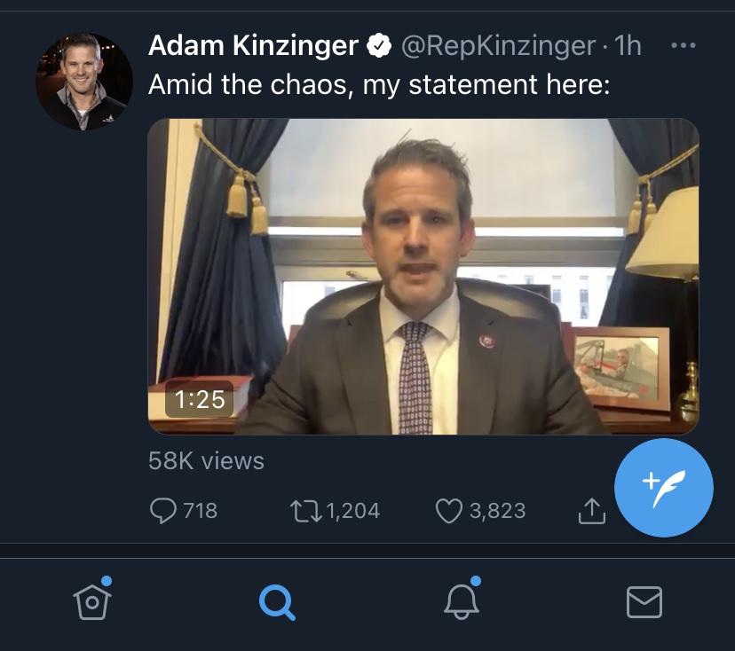 U.S. Rep. Adam Kinzinger was among the Illinois leaders who tweeted reactions to rioters breaching the U.S. Capitol Building Wednesday.