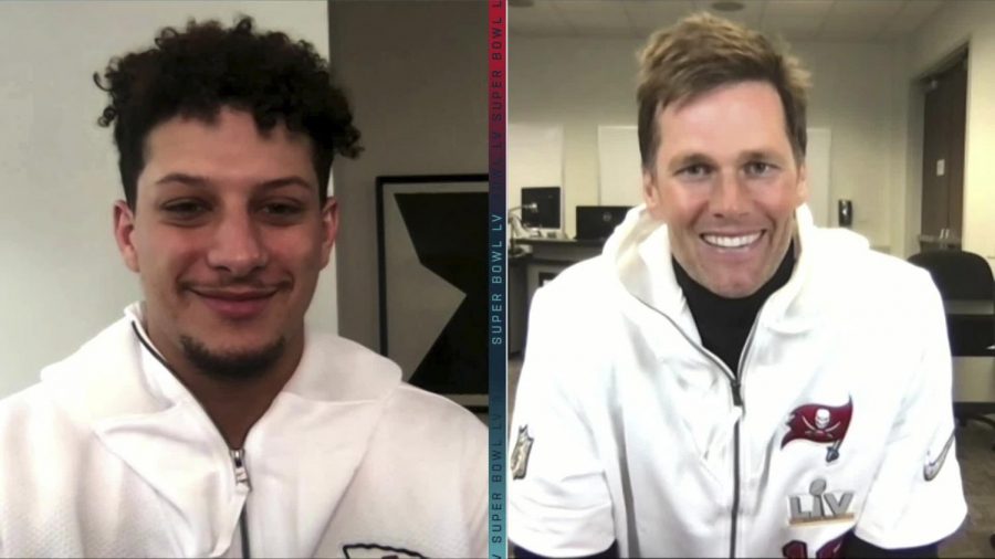 Patrick Mahomes and Tom Brady in an interview prior to Super Bowl LV.