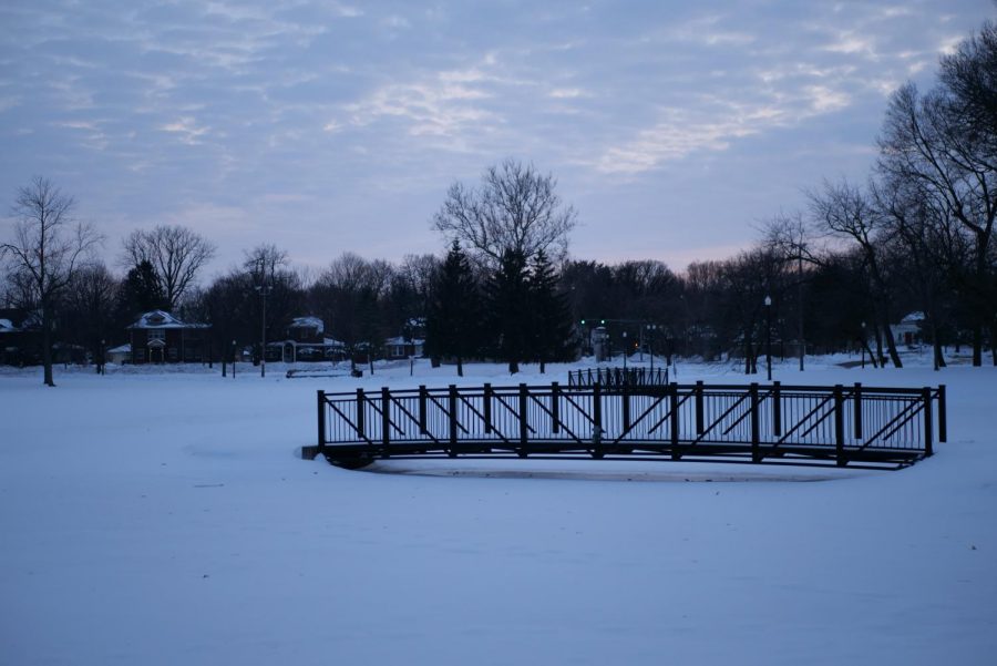 Snow covers the East Lagoon as more colder temperatures are expected this week. 