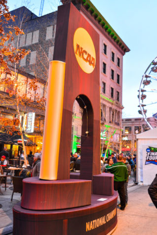 Minneapolis, MN, USA. 4/6/2019: Entertainment in Minneapolis, Minnesota for the NCAA Final Four Basketball Tournament on Nicollet Mall. Signage on the the street.