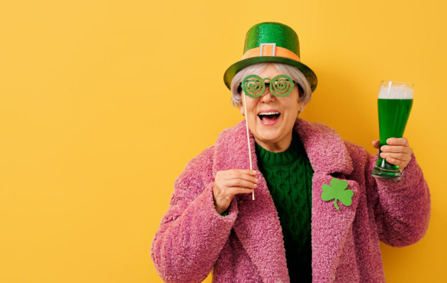 The senior woman in leprechaun hat for a Saint Patricks Day.