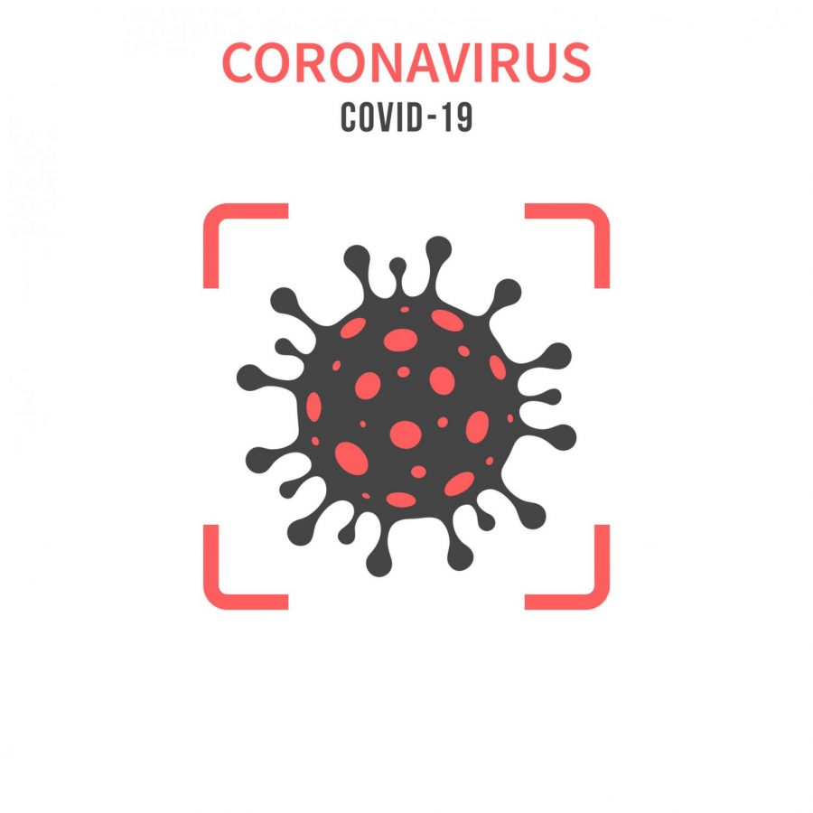 Graphic of coronavirus floats inside box