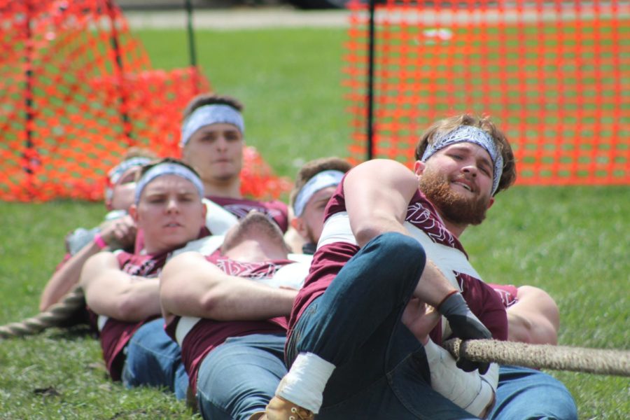 Phi Sigma Kappa tugging against Alpha Sigma Phi, April 17, in their match outside the Yordon Center in DeKalb. Phi Sigma Kappa would go on to win the 2021 TUGS tournament.