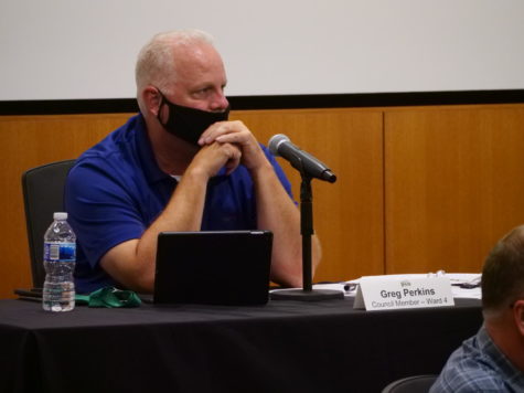 Alderman Greg Perkins sits during a DeKalb City Council meeting July 13, 2020, in DeKalb.
