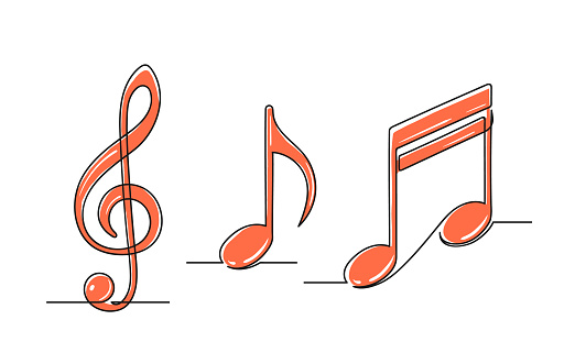 Set of continuous one line drawing of a musical notes.