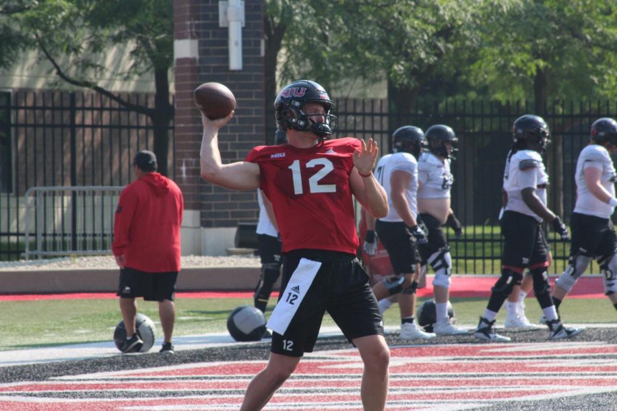 Junior quarterback Rocky Lombardi throws a pass in practice on Aug. 20. Lombardi transfers in from Michigan State University, where he threw eight touchdowns and nine interceptions last season.