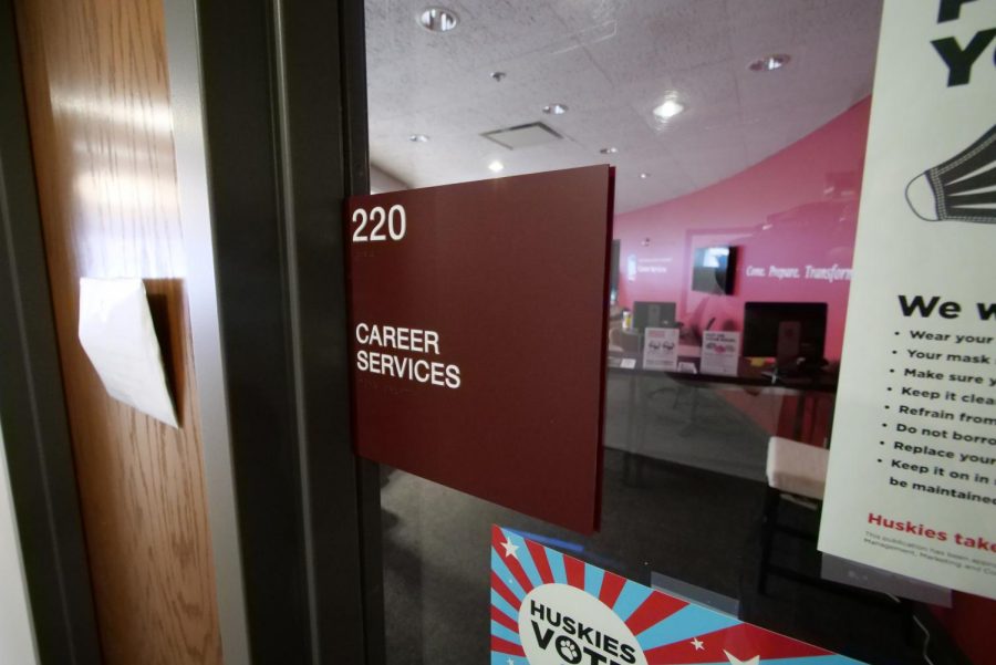 The door and sign leading into Career Services located in the Campus Life Building.