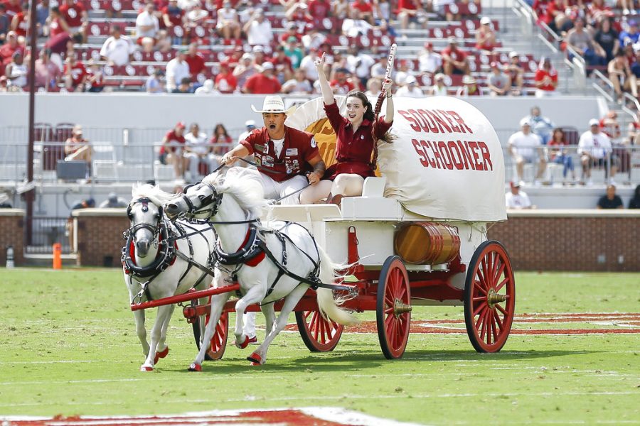 The+Oklahoma+Sooner+Schooner+makes+it+way+across+the+field+after+an+Oklahoma+touchdown+against+Tulane+during+a+NCAA+college+football+game+Saturday%2C+Sept.+4%2C+2021%2C+in+Norman%2C+Okla.+