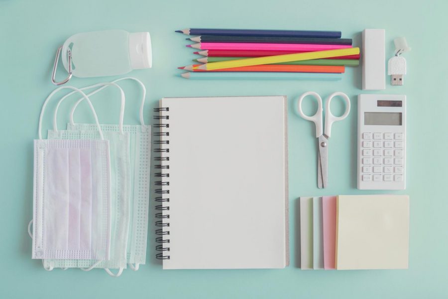 Assortment of school supplies.