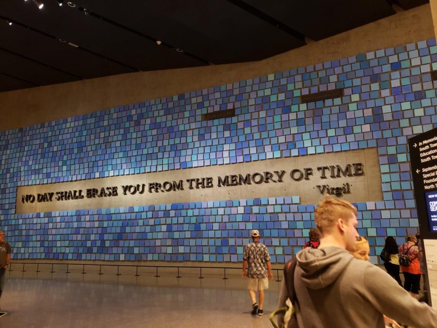 Spencer Finchs Trying to remember the color of the sky on that September morning, is displayed prominently when you enter the 9/11  Memorial & Museum at Ground Zero. The art represents the 2983 lives lost at the World Trade Center on both 9/11 and and Feb. 26, 1963 attacks.