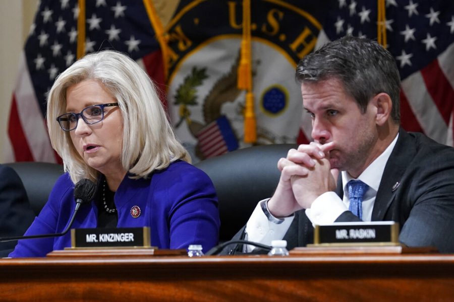 Rep. Liz Cheney (R-Wyo.), and Rep. Adam Kinzinger (R-IL.), listen as the House select committee tasked with investigating the Jan. 6 attack on the U.S. Capitol on Capitol Hill in Washington, Tuesday, Oct. 19, 2021. Kinzinger whos been outspoken against the former President announced he would not seek reelection in 2022, but insisted this was not the end of his political future. 