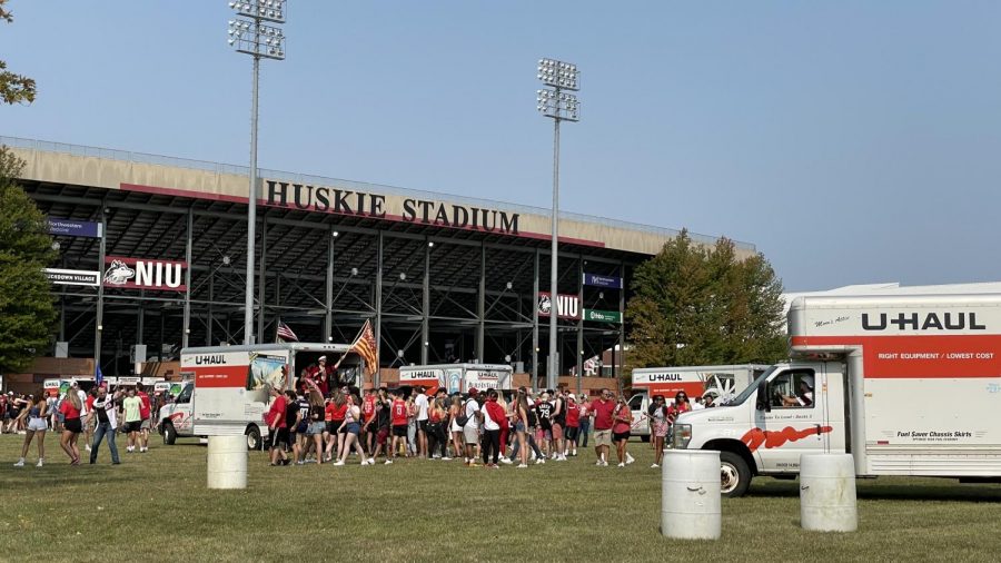 Fans tailgate before the NIU-Wyoming football game at Huskie Stadium on Sept. 11.