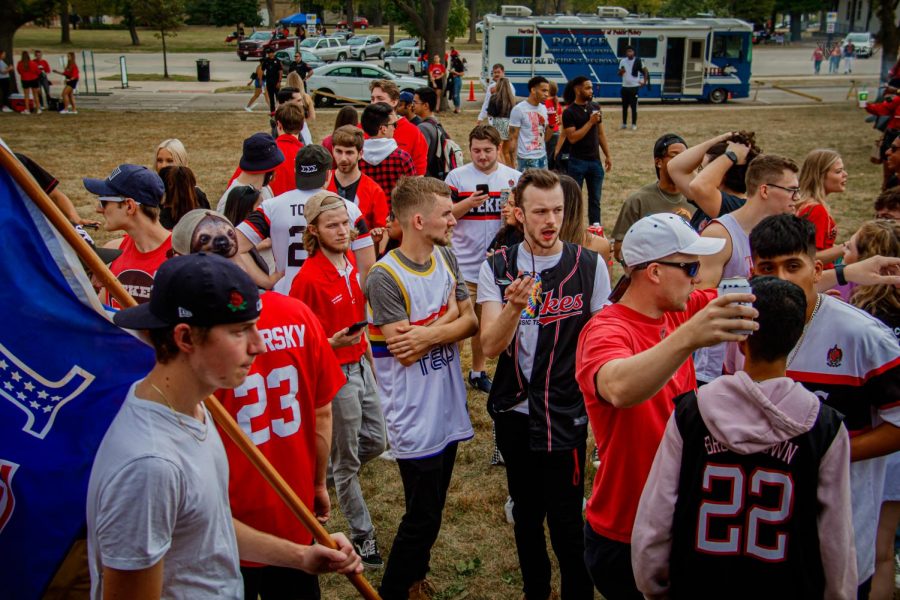 Greek community around campus actively involved during all home football games through fall 2021. Greek life helped students and families celebrate ahead of the victory for NIU in the game against Eastern Michigan game on Saturday Oct 2.