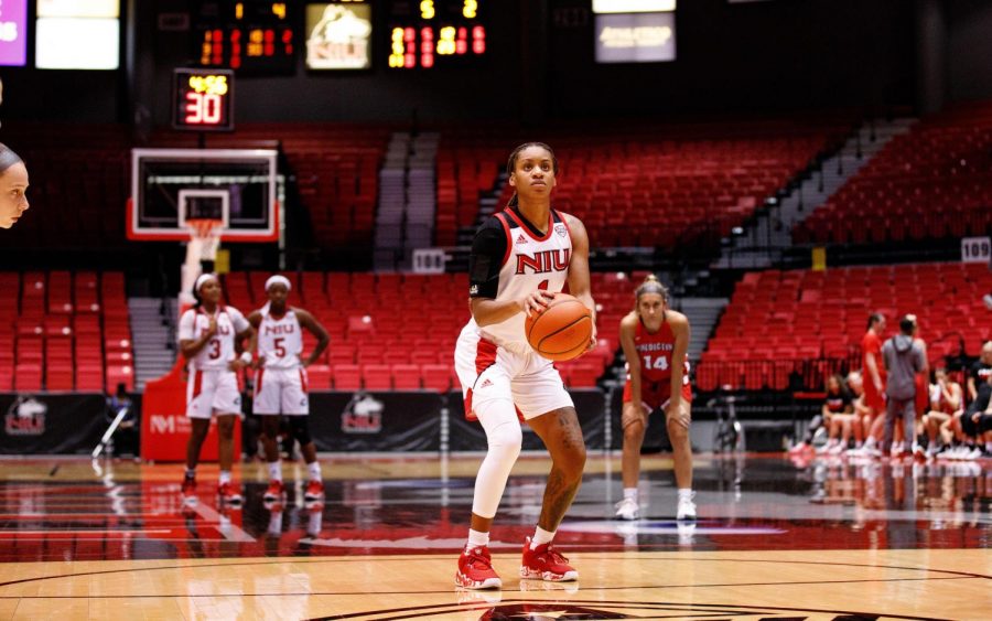 Redshirt senior guard Errin Hodges prepares to shoot a free-throw in NIU's exhibition game on Oct. 30. Hodges managed only three points in the Huskies 70-53 loss to Harvard on Nov. 14.