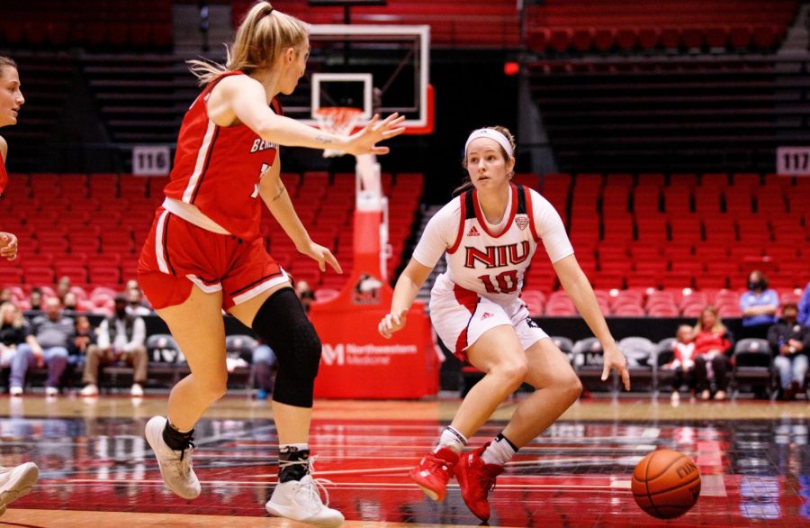 Junior guard Chelby Koker possesses the ball during an exhibition on Oct. 29 against Benedictine University at the Convocation Center. Koker scored 
