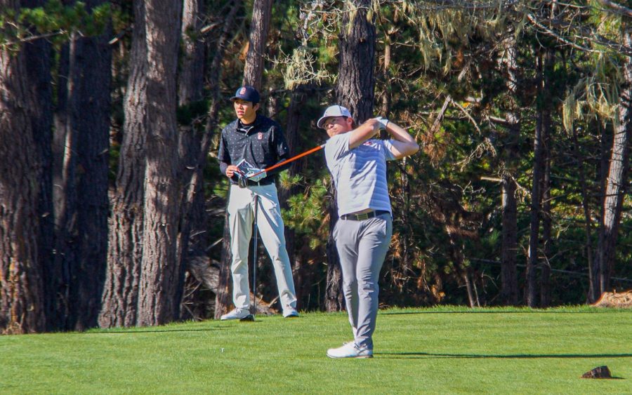 Graduate student Michael Cascino tees off on a hole at Poppy Hills Golf Course in Pebble Beach, California on Nov. 9. NIU finished 17th out of 19 teams in the Saint Marys Invitational that concluded Nov. 11. (Wes Sanderson | Northern Star)