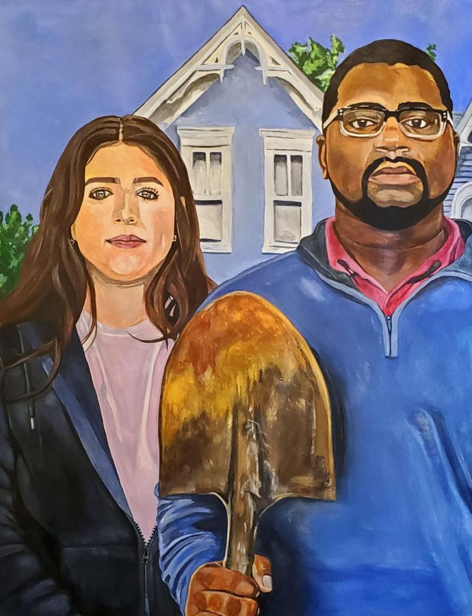 Terrance Gray’s contribution, American Gothic_Breaking Ground done with Gouache on Rives paper.