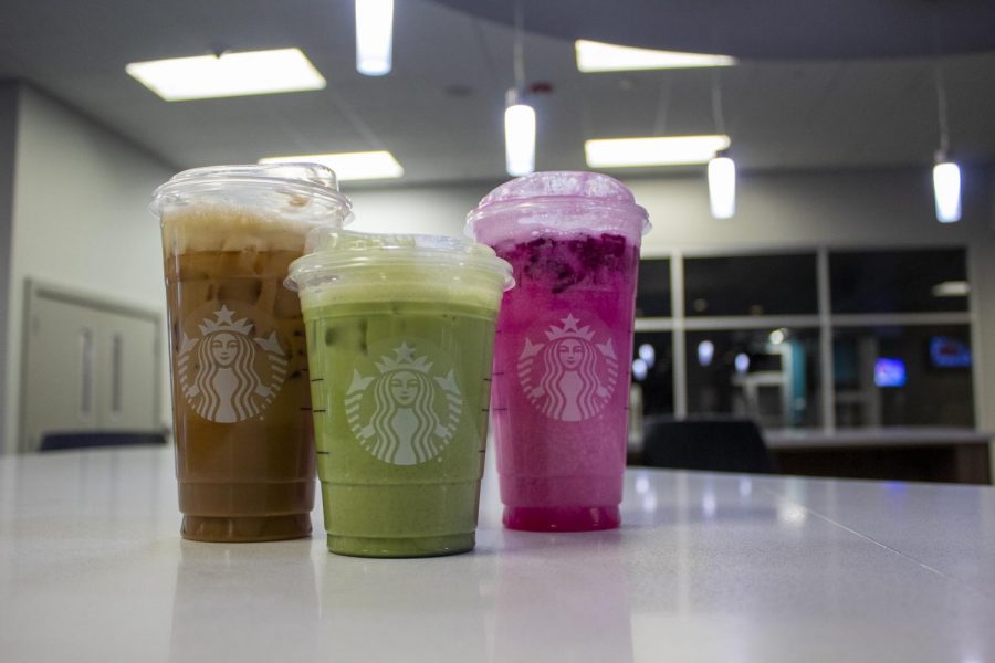 A+photograph+of+three+vegan+drinks+from+Starbucks.