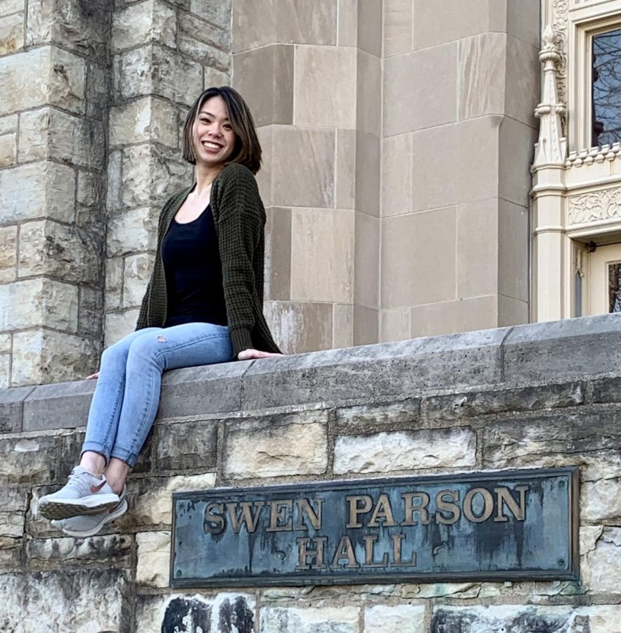 Emma Grace  Redmond-Mattucci poses in front of Swen Parson Hall. The College of Law is located in Swen Parson Hall. 