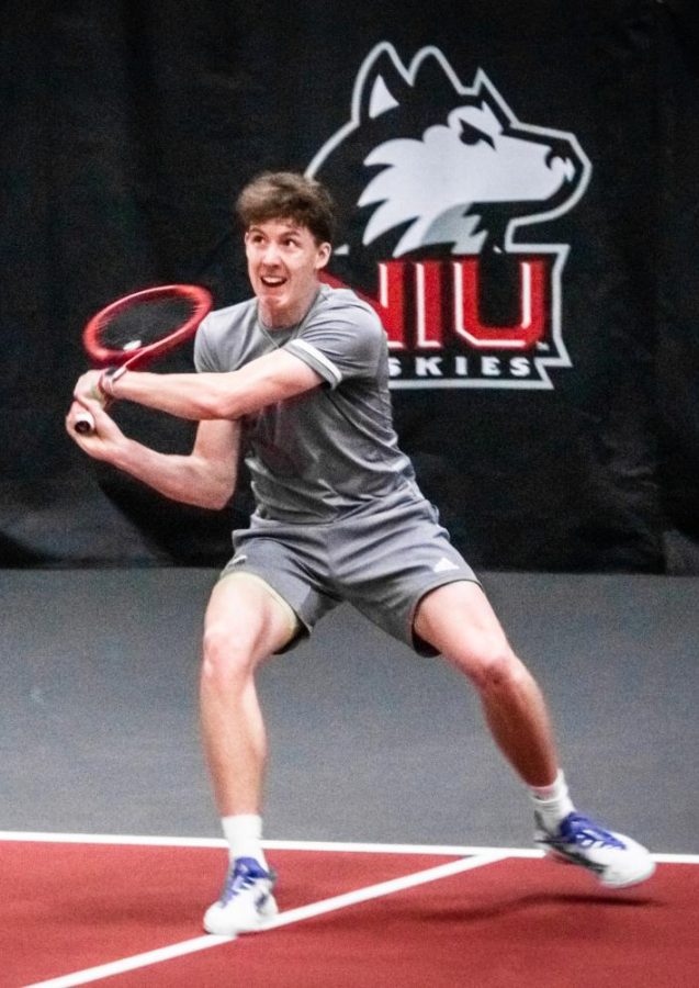 Freshman Christopher Knutson competes in match against the University of Omaha March 23 in DeKalb.