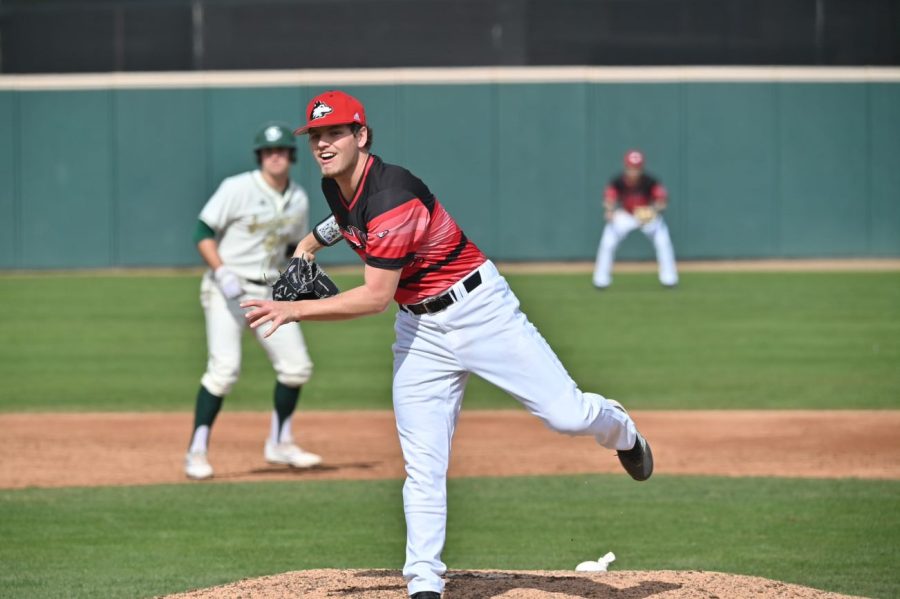 Sophomore pitcher Connor Langreder throws a pitch during a game against Sacramento State Feb. 21 in Sacramento, California.
