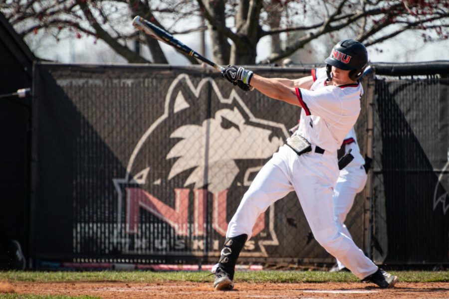 Then-sophomore+infielder+Eric+Erato+swings+his+bat+during+a+game+against+Ball+State+University+on+April+23%2C+2022+in+DeKalb.