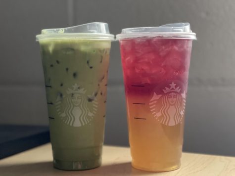 The iced matcha chai latte and the sunset tea are two drinks to try from Starbucks this spring (Daija Hammonds | Northern Star)